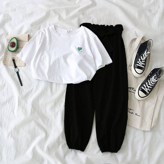 Pekanbaru Setelan Wanita Daily Set One Set Oversize Hijau Hati Love Selebgram Korean Style Baju 1 Set Kaos Celana Karet Lembut Berkualitas