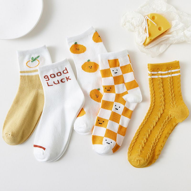 Pekanbaru Kaos Kaki Orange White Kaos Kaki Jeruk Oren Jingga Putih Kaos Kaki Panjang Cute Orange Women Socks Kaos Kaki Berkualitas High Quality Sock Korean Style