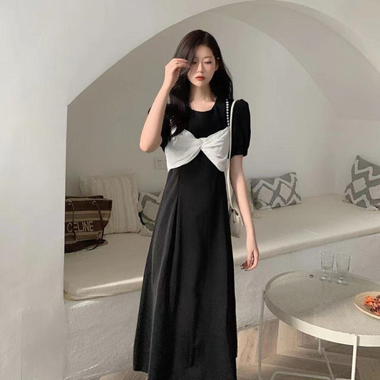 Pekanbaru Dress Pita Putih Biru Langit Hitam Long Dress With Pearl And Ribbon Simple Elegan Gaun Wanita Panjang Lengan Pendek Berkualitas Korean Style