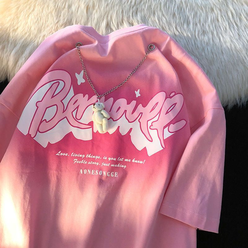 Pekanbaru Kaos Oversize Bernovee With White Bear Chain Tshirt Love Living Things T-shirt Swag Green Black White Pink Kaos Couple Unik Berkualitas Unisex Aesthetic Ombre Korean Style Street Style
