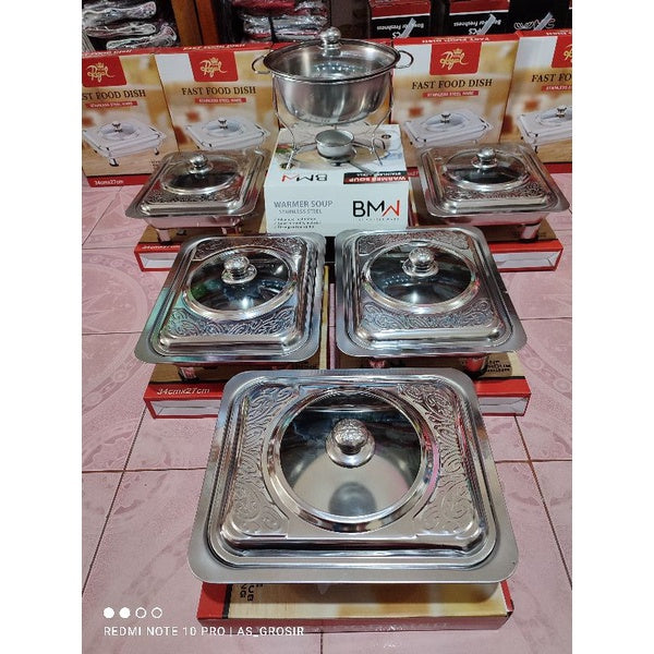 Pekanbaru (HARGA PER PCS ECERAN) 1 PETAK ECERAN Fast Food TUTUP FULL KACA - PER PCS Prasmanan Stainless - Wadah Saji Masakan