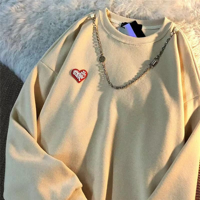 Pekanbaru Kaos Lengan Panjang Love Mini Kecil With Additional Chain Tambahan Jahitan Baju Bawah Sweater Couple Unisex Berkualitas Street Style Rantai Korean Style
