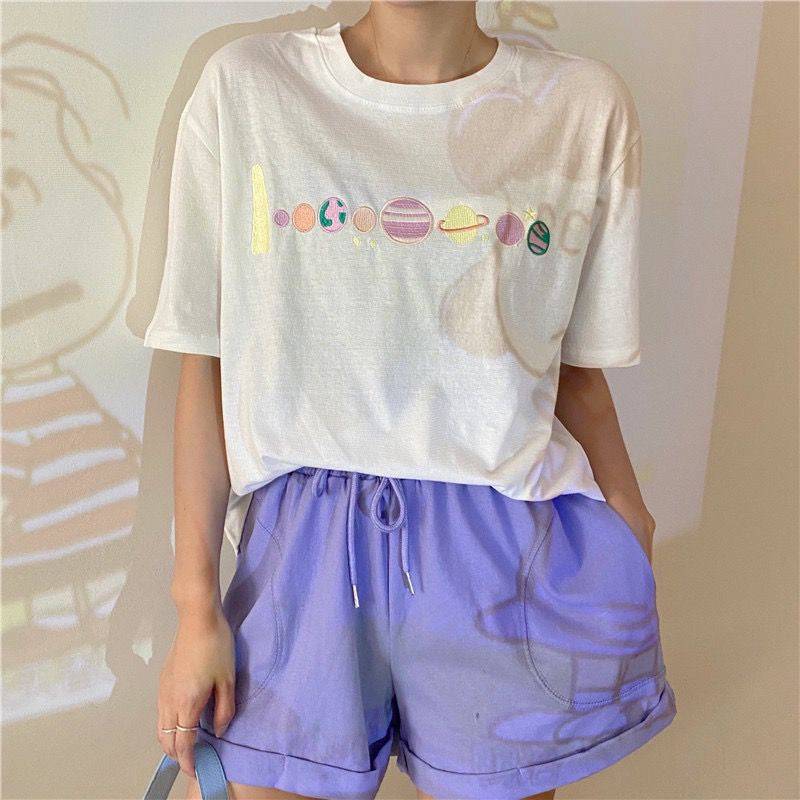 Pekanbaru Kaos Oversize Planet Besar Lucu Unik Tshirt Bordir Berkualitas Tata Surya Imut Simple Elegan 8 Planet Tata Surya Aesthetic Couple T-shirt Keren Korean Style