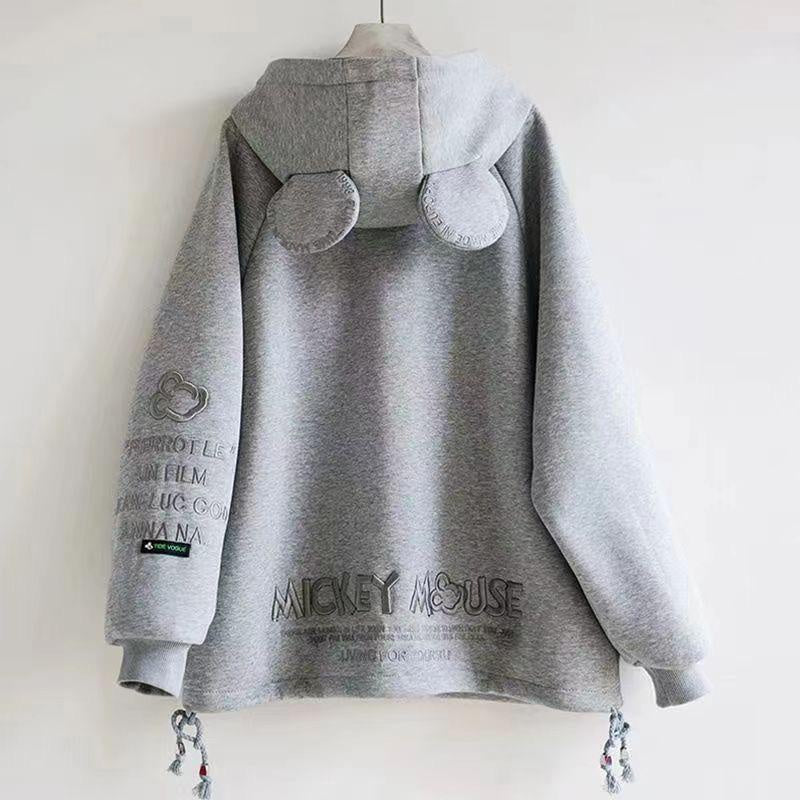 Pekanbaru Jaket Mickey Mouse Zipper Oversize Hoodie Resleting Hitam Putih Abu-Abu Telinga Bulat Lucu Unik Berkualitas Hoodie Jacket Living For Yourself Bordir Topi Telinga Tikus Lucu Unisex Korean Style