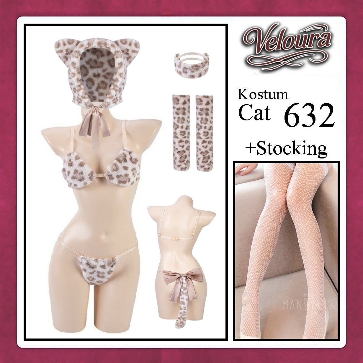 Pekalongan Veloura Pakaian Sexy Lingerie Kostum Night Cosplay Kucing - Cat Hoody 632 + STOCKING