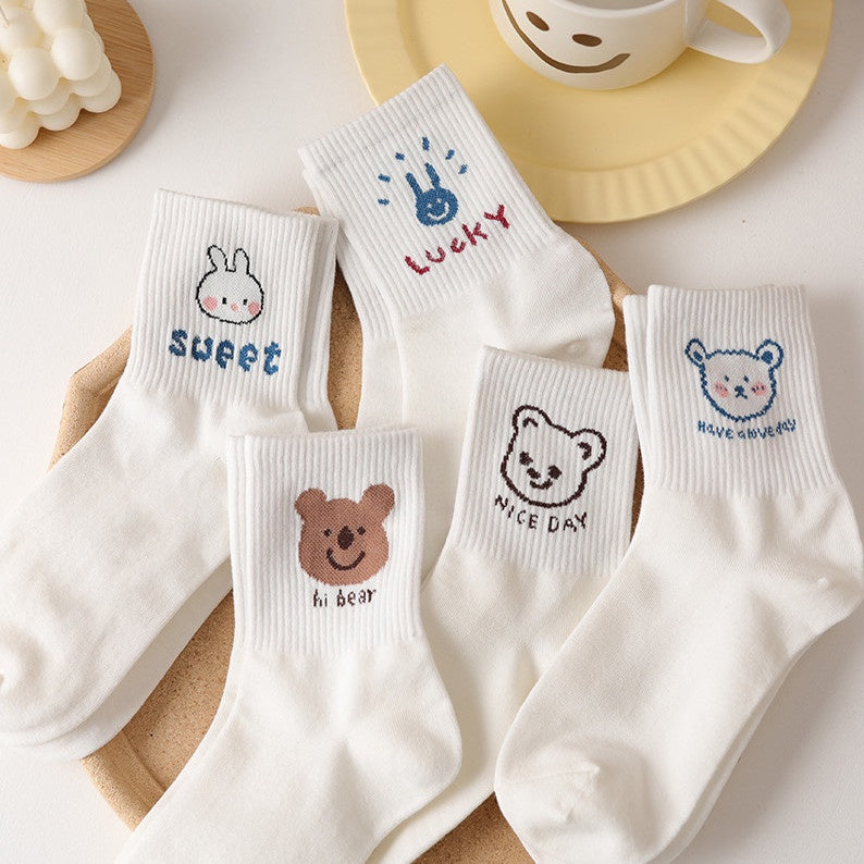 Pekanbaru Kaos Kaki Cartoon Putih Bear Rabbit Women Socks Kaos Kaki Berkualitas Putih Kaus Kaki Lembut Korean Style
