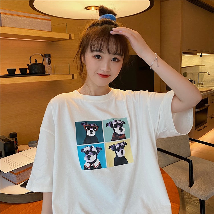 Pekanbaru Kaos Oversize Doggy Couple Teman Pacar T-shirt Oversize Puzzle Anjing Lucu Korean Style