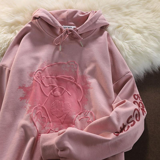 Pekanbaru Hoodie Oversize Bear Splash Lucu Imut Hoodie Pink Bordir Timbul Elegan Bemesho Bear is Absolutely Reliable Cute Couple Unisex Hoodie Street Style Teddy Bear Hide And Seek Korean Style