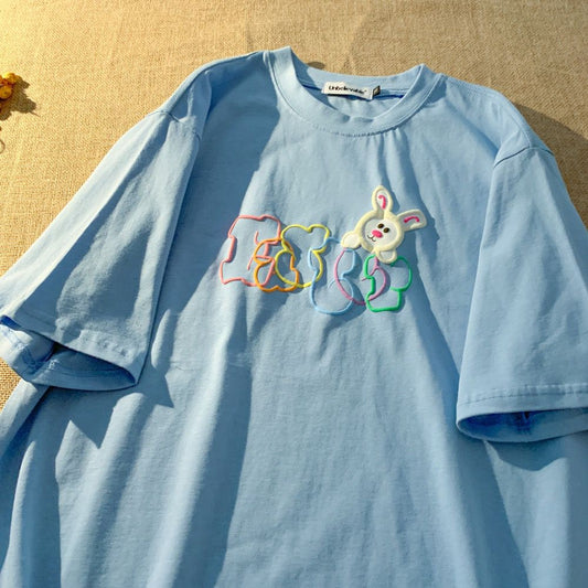 Pekanbaru Kaos Oversize Easter Kelinci Lucu Bunny Rabbit Tshirt Colorful Sablon Timbul Berkualitas T-shirt Couple Unisex EASTER Warna Warni Simple Elegan Cute Bunny Rabbit Head Aesthetic Street Style Korean Style