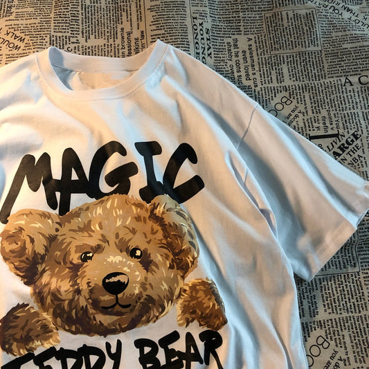 Pekanbaru Kaos Oversize Magic Teddy Bear Kaos Couple T-shirt Hitam Putih Circle Of Modes Kaos Berkualitas Korean Style