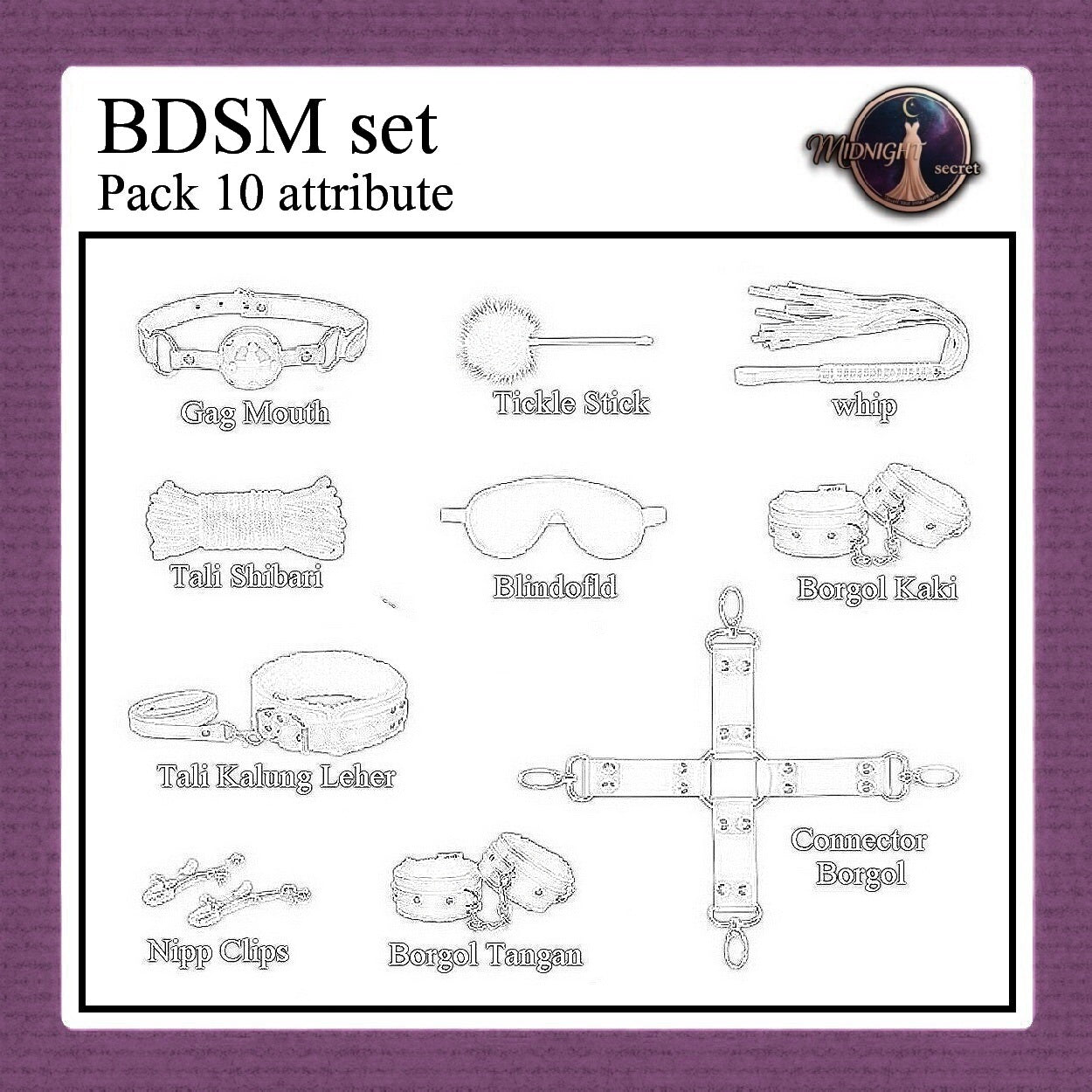 Pekalongan Midnight Pack 10 in 1 Accessories Erotic Game BDSM Set - Black