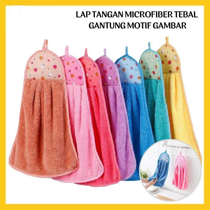Pekanbaru HR- Kain Lap Microfiber Gantung Motif Hand Towel Coral Fleece Serbet Handuk Lap Tangan Serbaguna