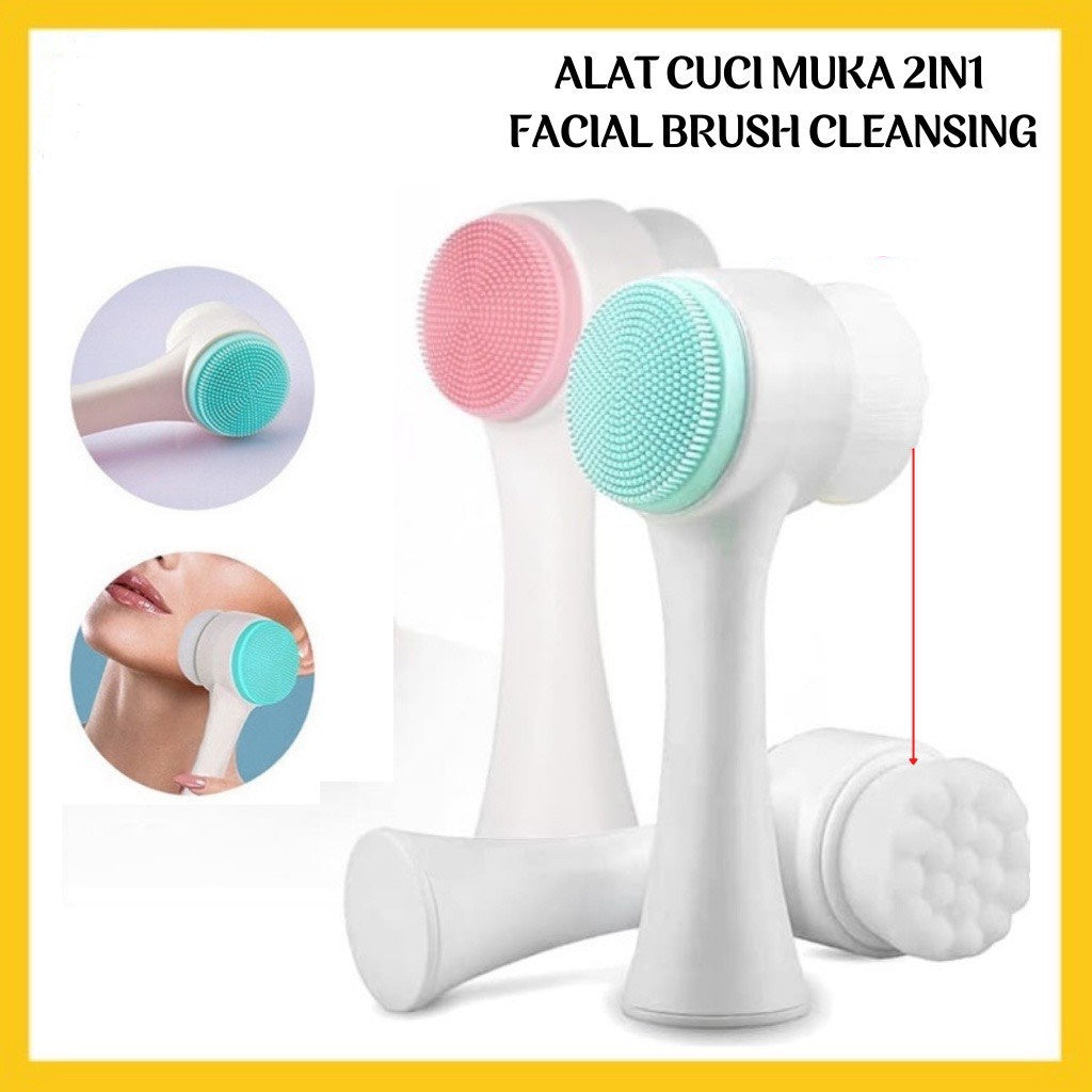 Pekanbaru HR- Alat Cuci Muka 2in1 Facial Brush Cleansing Silicone Sikat Pembersih Wajah 2 Sisi Silikon Bulu Halus