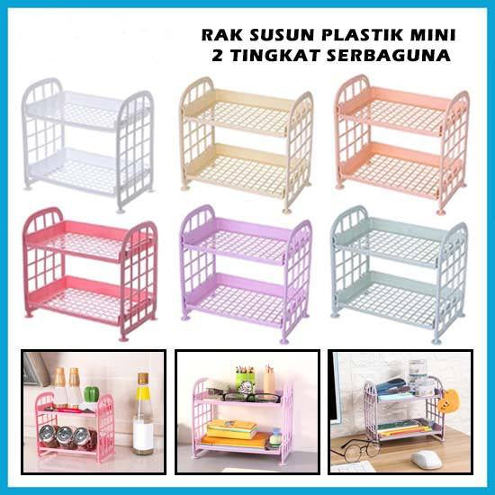 Pekanbaru HR-Rak Susun Mini 2 Tingkat Tempat Penyimpanan Kosmetik Bumbu Dapur Peralatan Kamar Mandi Multifungsi