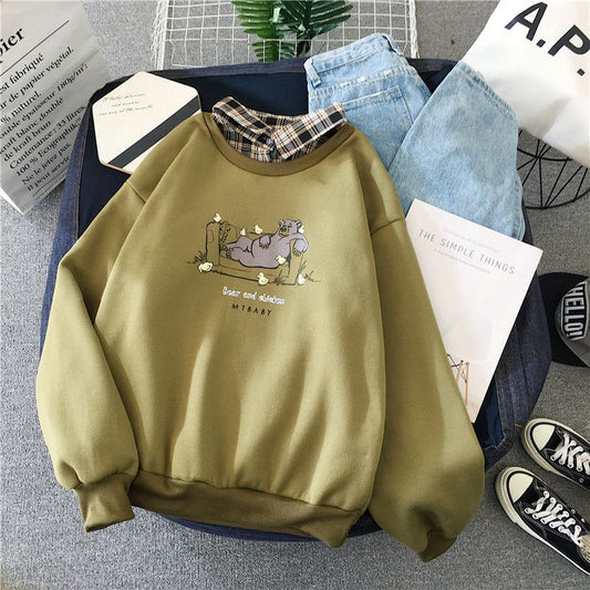 Pekanbaru Sweater Lengan Panjang Berkerah Fake Collar Shirt Motif Bear and Chicken Kaos Lengan Panjang Beruang Ayam Lucu Berkualitas Kaos Polo Lengan Panjang Sweater Berkerah Atasan Kuliah Kerja Korean Style