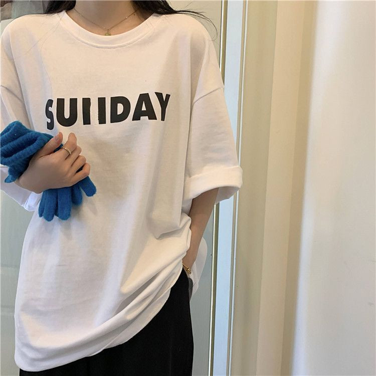 Pekanbaru Kaos Oversize Sunday Sablon Weekend Stop T-shirt Unisex Simple Aesthetic Tosca Baju Santai Korean Style