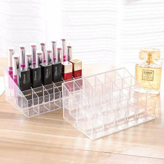 Pekanbaru HR-Rak Lipstik 24 Slot Lubang Penyimpanan Tempat Kutek Kosmetik Lipstick Display Rack 24 Grid Storage Box Organizer Serbaguna