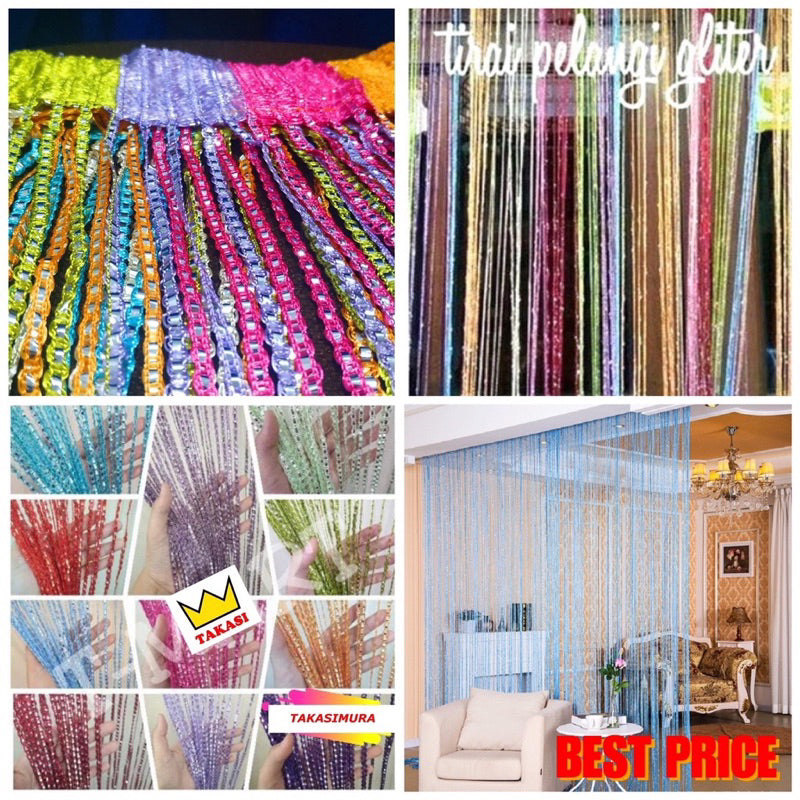 Pekanbaru Tirai Glitter Gradasi Tirai benang Glliter Rainbow Tirai Pintu Jendela 100x200cm