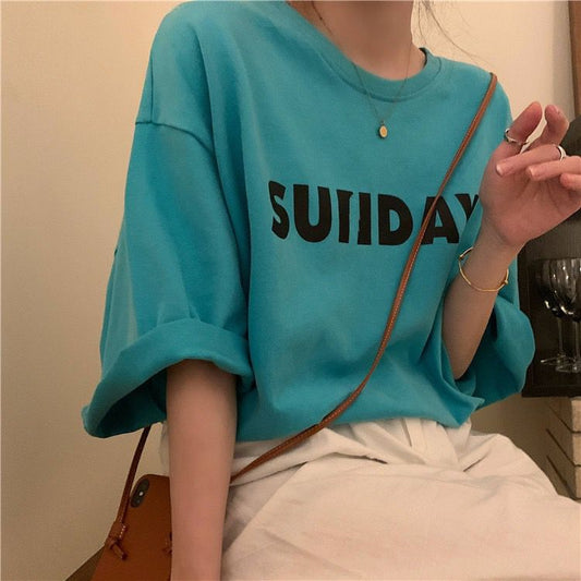 Pekanbaru Kaos Oversize Sunday Sablon Weekend Stop T-shirt Unisex Simple Aesthetic Tosca Baju Santai Korean Style