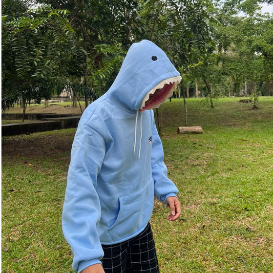 Pekanbaru Hoodie Oversize Motif Hiu Hitam Biru Premium Funny Shark Bahan Tebal Berkualitas Hoodie Ikan Topi Gigi Trending Korean Style