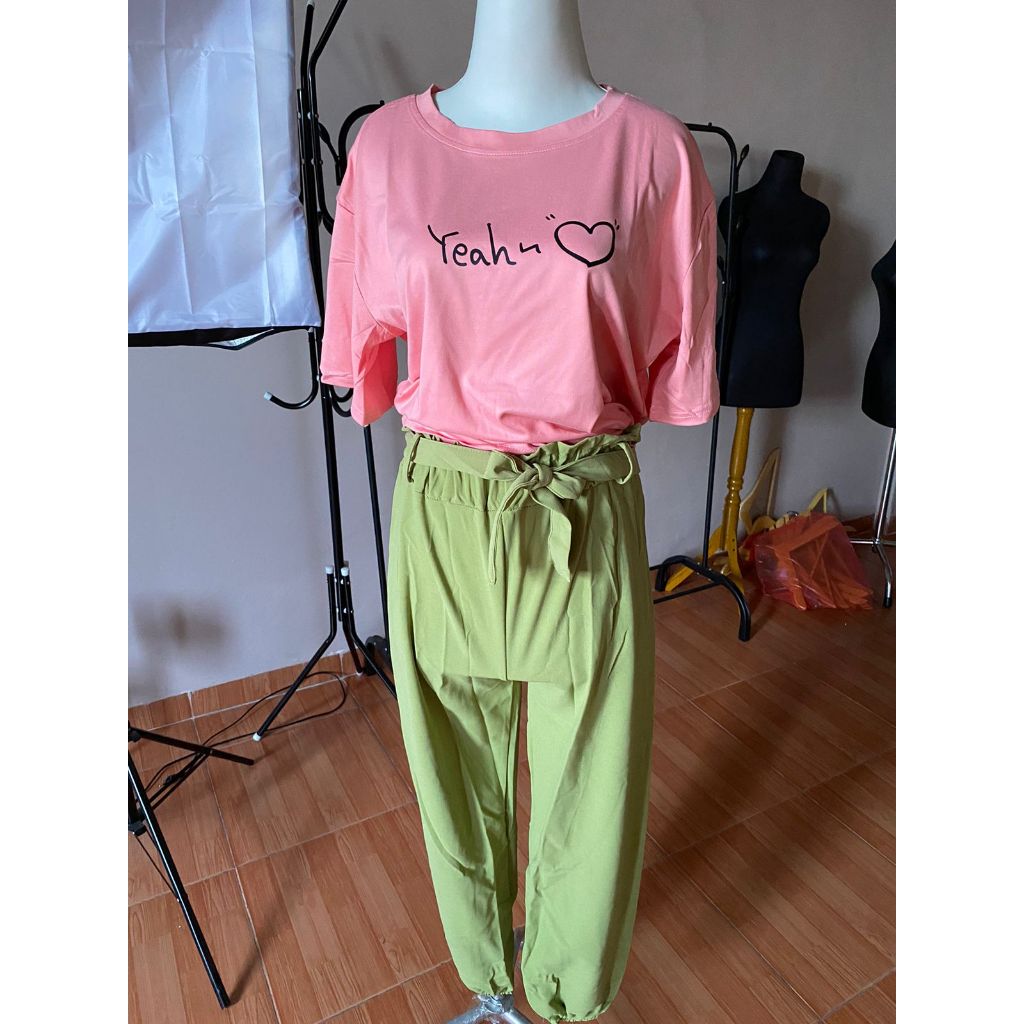 Pekanbaru Setelan Wanita Daily Set One Set Oversize Hijau Hati Love Selebgram Korean Style Baju 1 Set Kaos Celana Karet Lembut Berkualitas