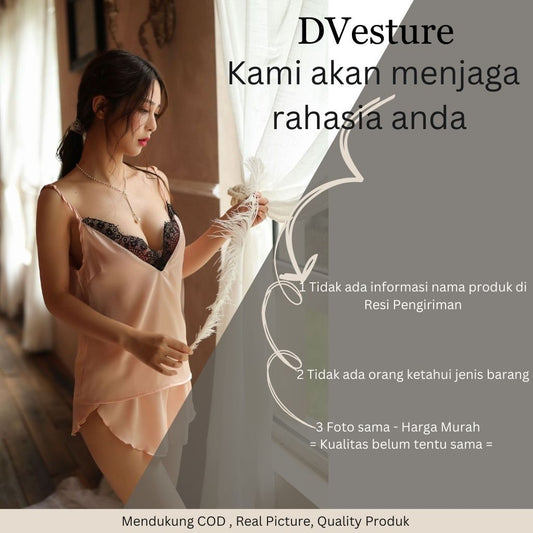Pekanbaru Lingerie Seksi Set One Size D-115 Setelan Piyama Silk Satin V Back Style Baju Tidur Wanita Baju Dinas Malam Panjang