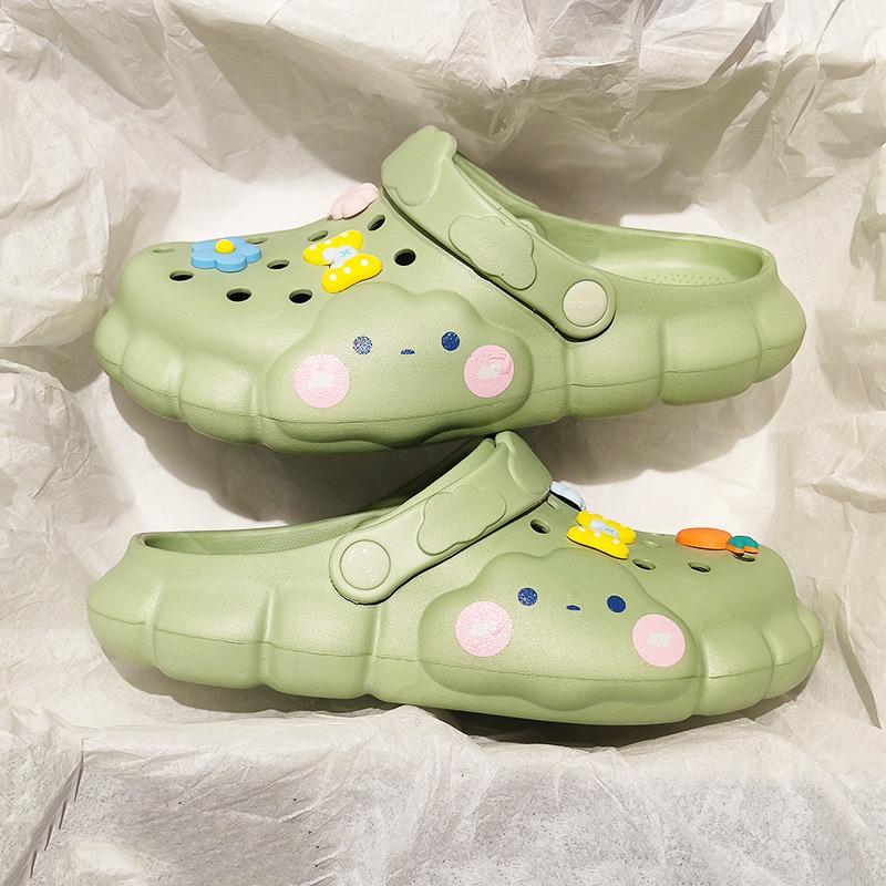 Pekanbaru Sandal Lobang Motif Awan Jibbitz Pita Bunga Wortel Sendal Eva Anti Air Unik Lucu Classic Korean Style