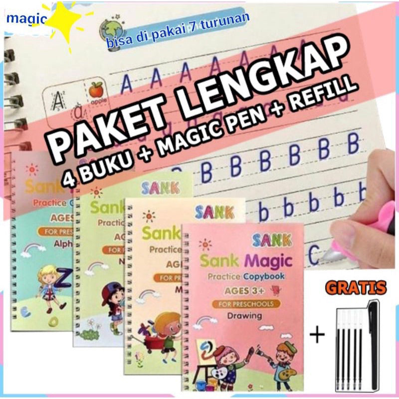 Pekanbaru Buku Ajaib Belajar Menulis Menghitung Menggambar SANK Magic Practice Book 1 SET ISI 4 BUKU + PULPEN