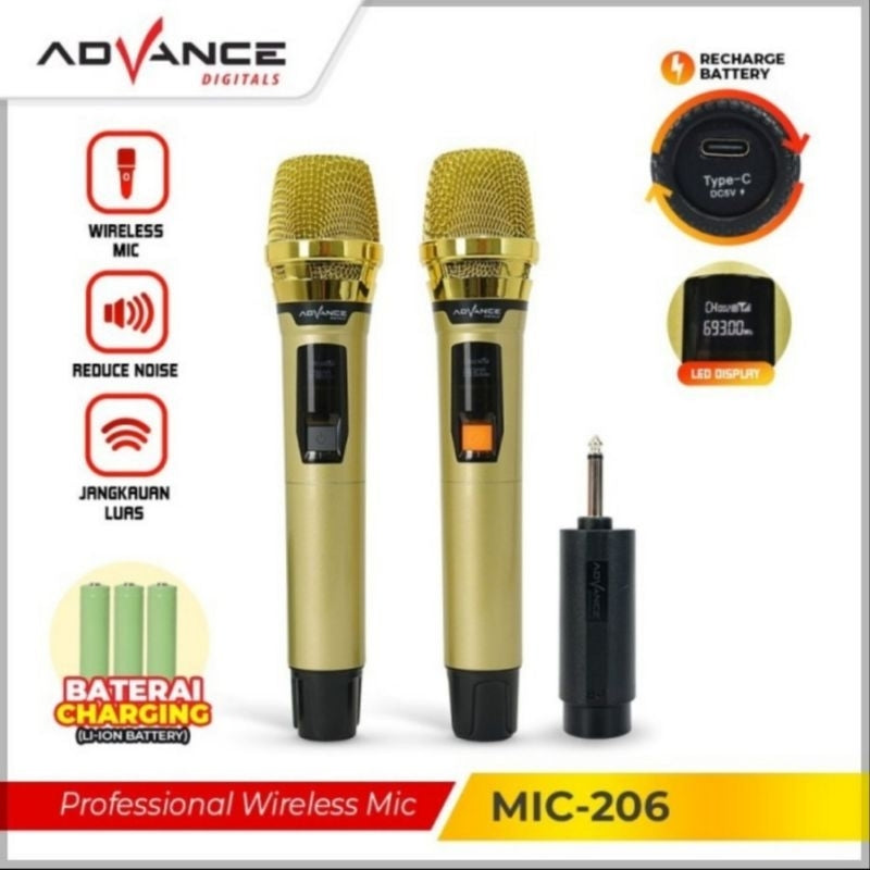 Pekanbaru Advance 2 Mic Wireless Uhf Digital Baterai Dapat Di Charge / Mic Advance Wireless Mic 206 Dapat Di Cas