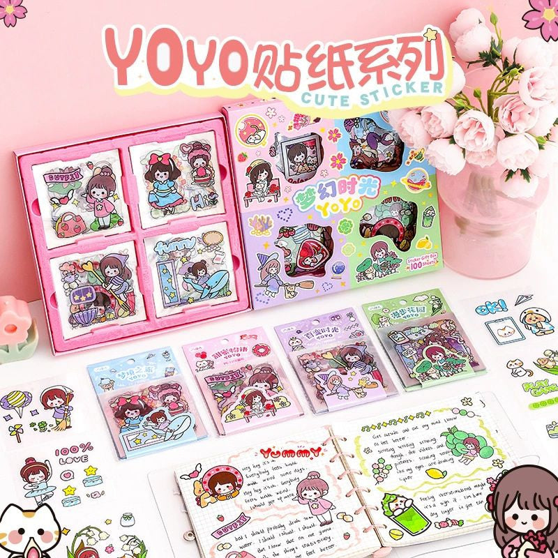 Pekanbaru 100 Lembar Stiker PVC Anti Air Motif YOYO Kartun Korea Box Besar