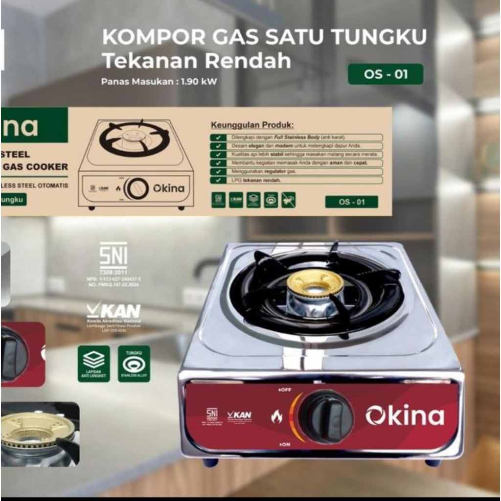 Pekanbaru Kompor Gas 1 Tungku Murah Okina Body Stainless Steel