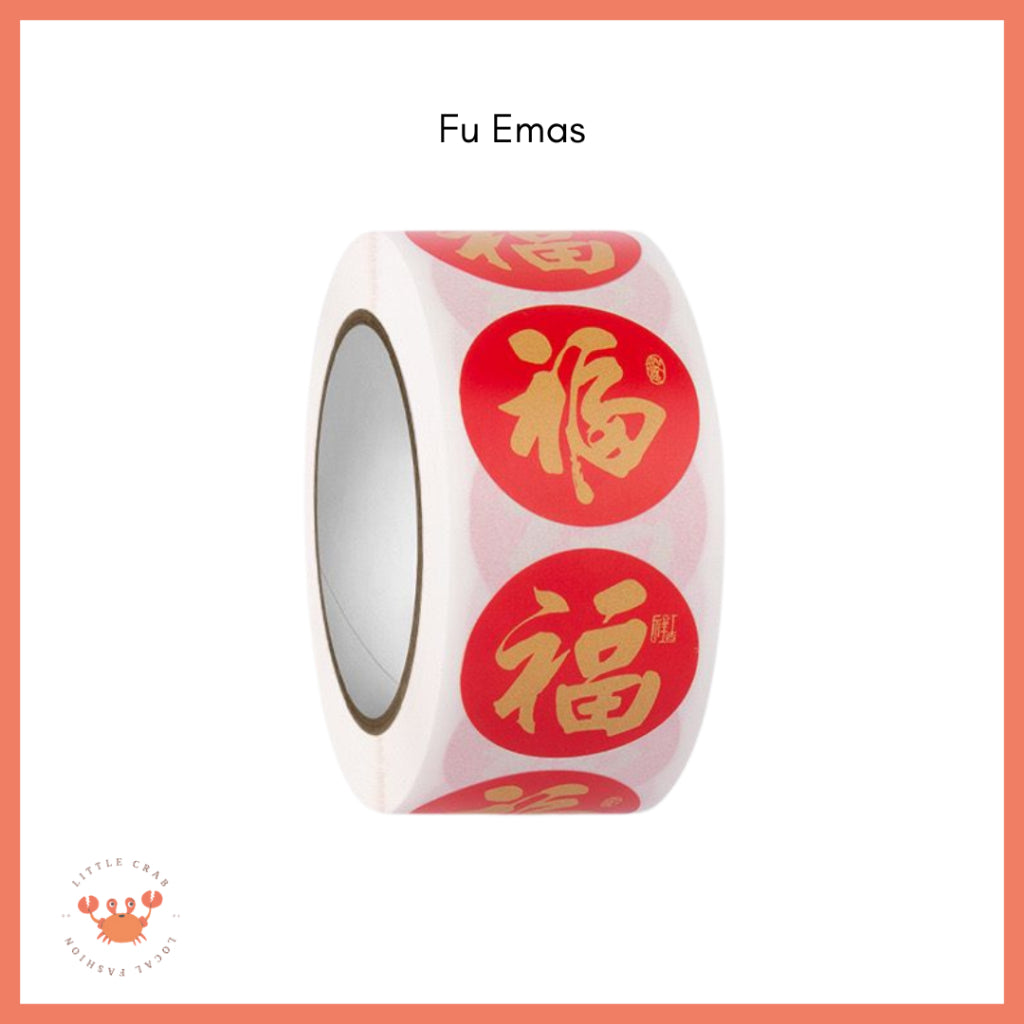 Pekanbaru Sticker Roll 500pcs Mini Fu CNY Hok Merah Gold Tempelan Fuk Stiker Toples Buah Parcel