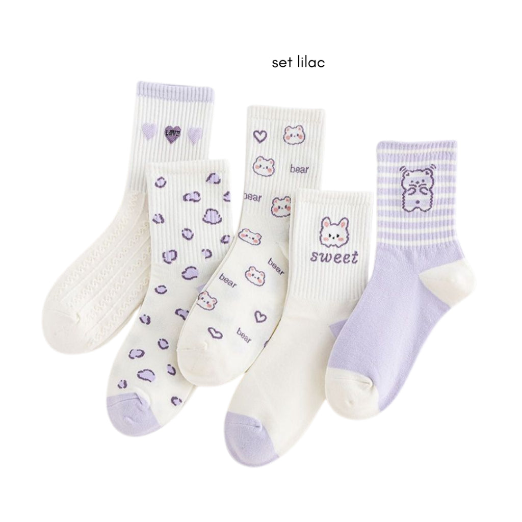 Pekanbaru Kaos Kaki Panjang Lilac Beruang Ungu Putih Unik Lucu Berkualitas Long Socks Aesthetic