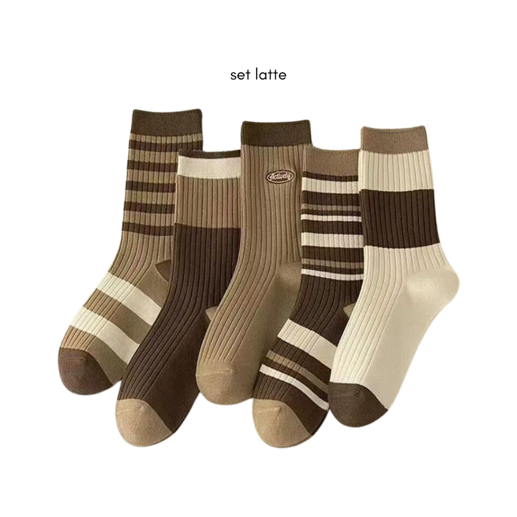 Pekanbaru Kaos Kaki Panjang Chocolate Latte Brown Long Socks Earth Tone Aesthetic Berkualitas
