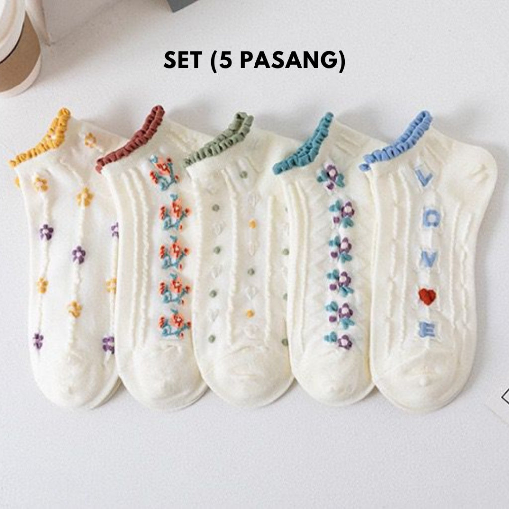 Pekanbaru Kaos Kaki Autumn Putih Rajut Bunga Warna Warni Simple Aesthetic Flower Vintage Korean