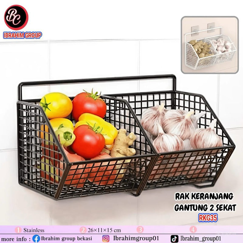 Pekanbaru (RAK BESI 2 SEKAT) HL Rak Keranjang Tempel Dinding Rak Dapur Anti karat Rak Kamar Mandi