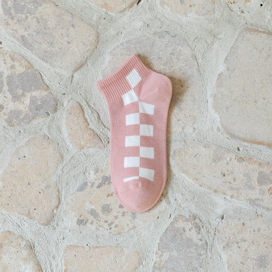 Pekanbaru Kaos Kaki Pink Square Kotak Women Socks Import Kaos Kaki Catur Berkualitas Kaus Kaki Pendek Lembut Korean Style