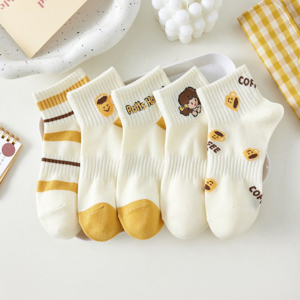 Pekanbaru Kaos Kaki Kuning Coffee Girl Honey Pendek Aesthetic Yellow Socks Aesthetic Korean Style
