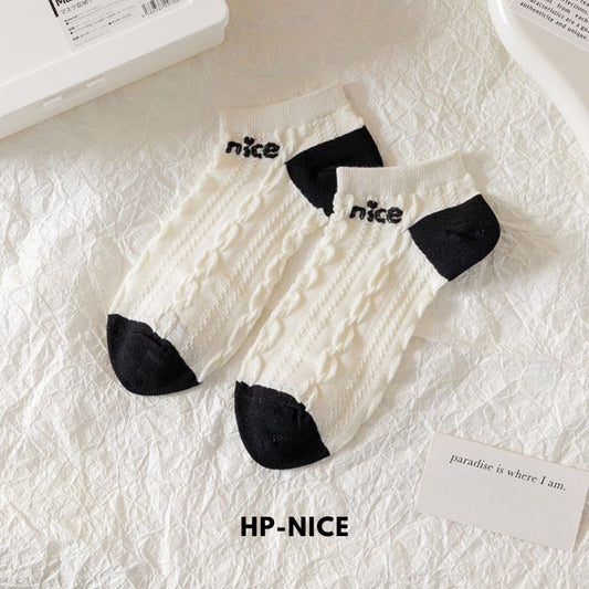 Pekanbaru Kaos Kaki Hitam Putih Pita Pendek Simple Aesthetic Renda Black White Sock Nice Rajut