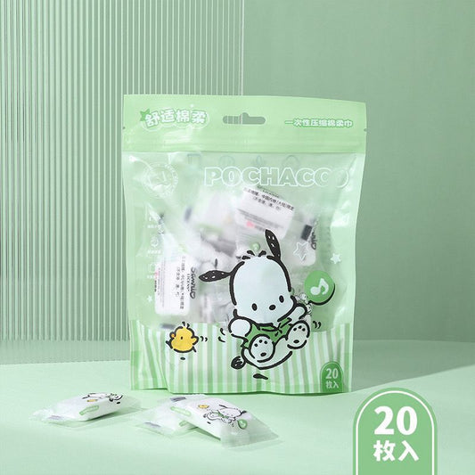 Pekanbaru Disposable Cotton Soft Tissue Handuk Mini Sekali Pakai Bahan Lembut Motif Cinnamoroll Pochacco Hello Kitty Handuk Kompress Mini Travelling