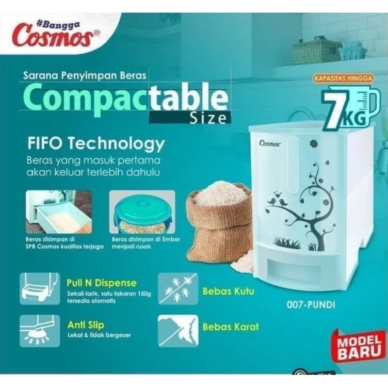 Pekanbaru Cosmos 007-Pundi / Penampung Beras Mini Cosmos 007 Pundi 7 Kg Plastik