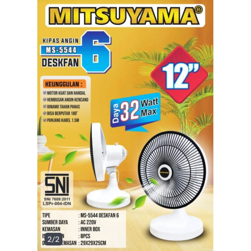 Pekanbaru Kipas Angin Meja Mitsuyama 9 Inci Ms-5544 Dan 9,5 Inci Ms-5544 Desk Fan Ii Series