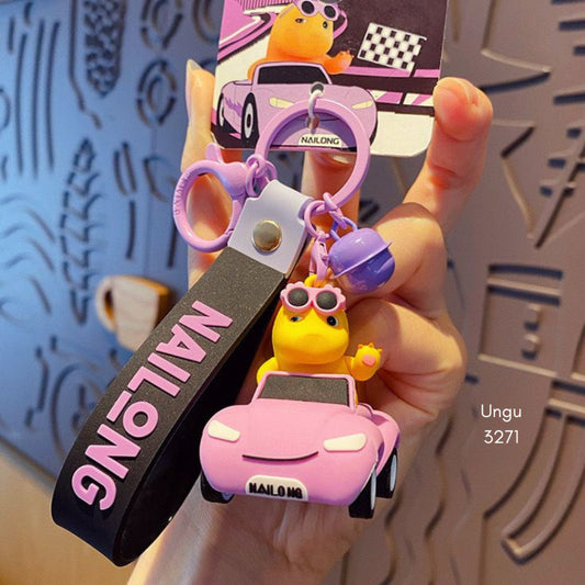 Pekanbaru Gantungan Kunci Nailong Mobil Dino Kuning Driving Car Merah Ungu Cute Keychain Gemoy
