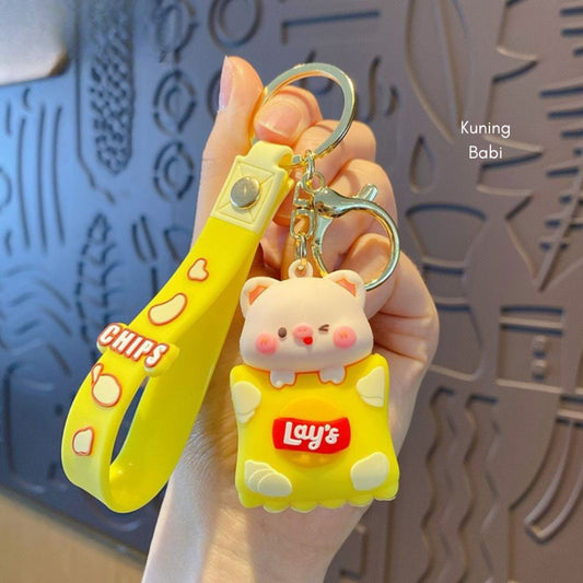 Pekanbaru Gantungan Kunci Snack Lays Karakter Panda Babi Keychain Gemoy Makanan Ringan Chips