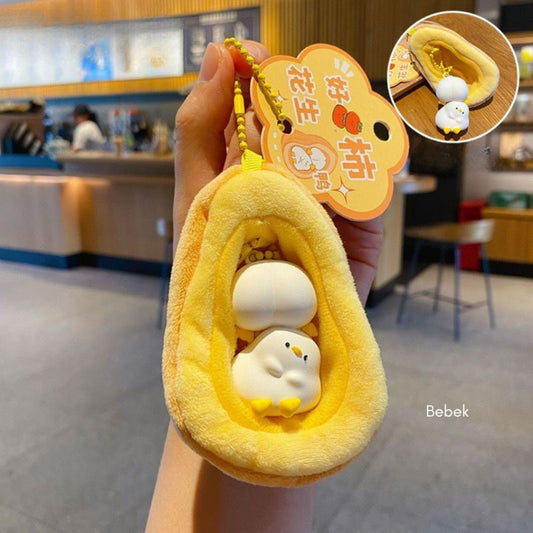 Pekanbaru Gantungan Kunci Kacang Tomat Bebek Boneka Puff Double Keychain Unik Gantungan Beranak