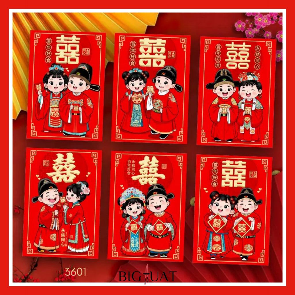 Pekanbaru 6pcs Angpao Nikah Shuang Xi Amplop Merah Wedding Pendek Panjang Angpau Tebal Premium
