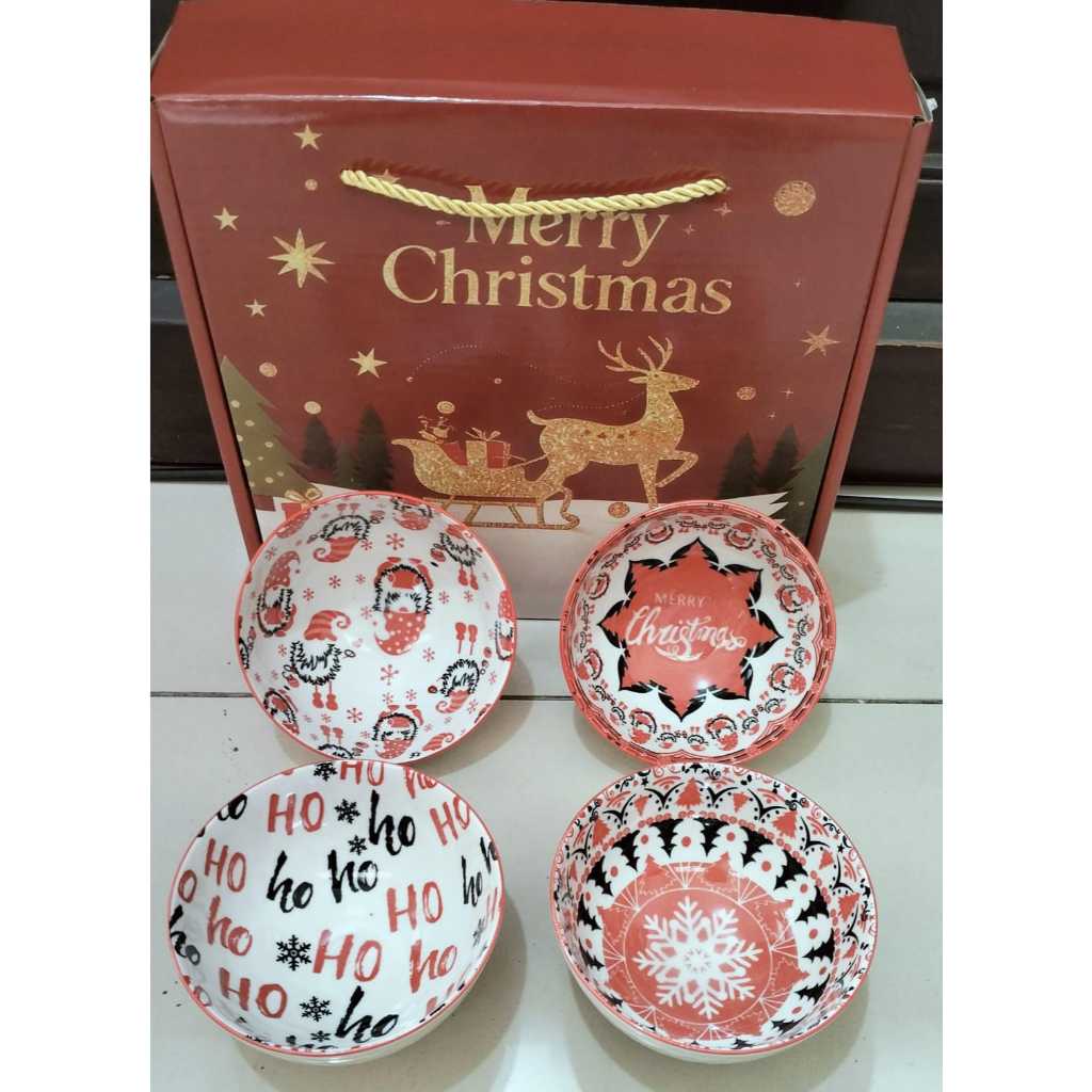 Pekanbaru SOUVENIR MANGKOK SET / HAMPERS MANGKOK KERAMIK / MANGKOK JEPANG / MANGKOK SUP - EDISI HARI NATAL CHRISTMAS
