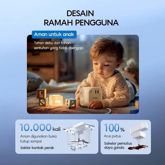 Pekanbaru Vivan Safety Socket Vps-H008A Multifuctional Rubik'S Cube Socket 7 In 1 / Lubang Stop Kontak / Colokan Listrik