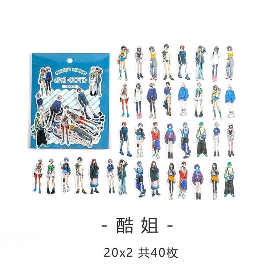 Pekanbaru 40 Pcs Sticker Wardrobe Character Stylist OOTD Stiker Scrapbook Jurnal Bujo DIY Bahan Kertas