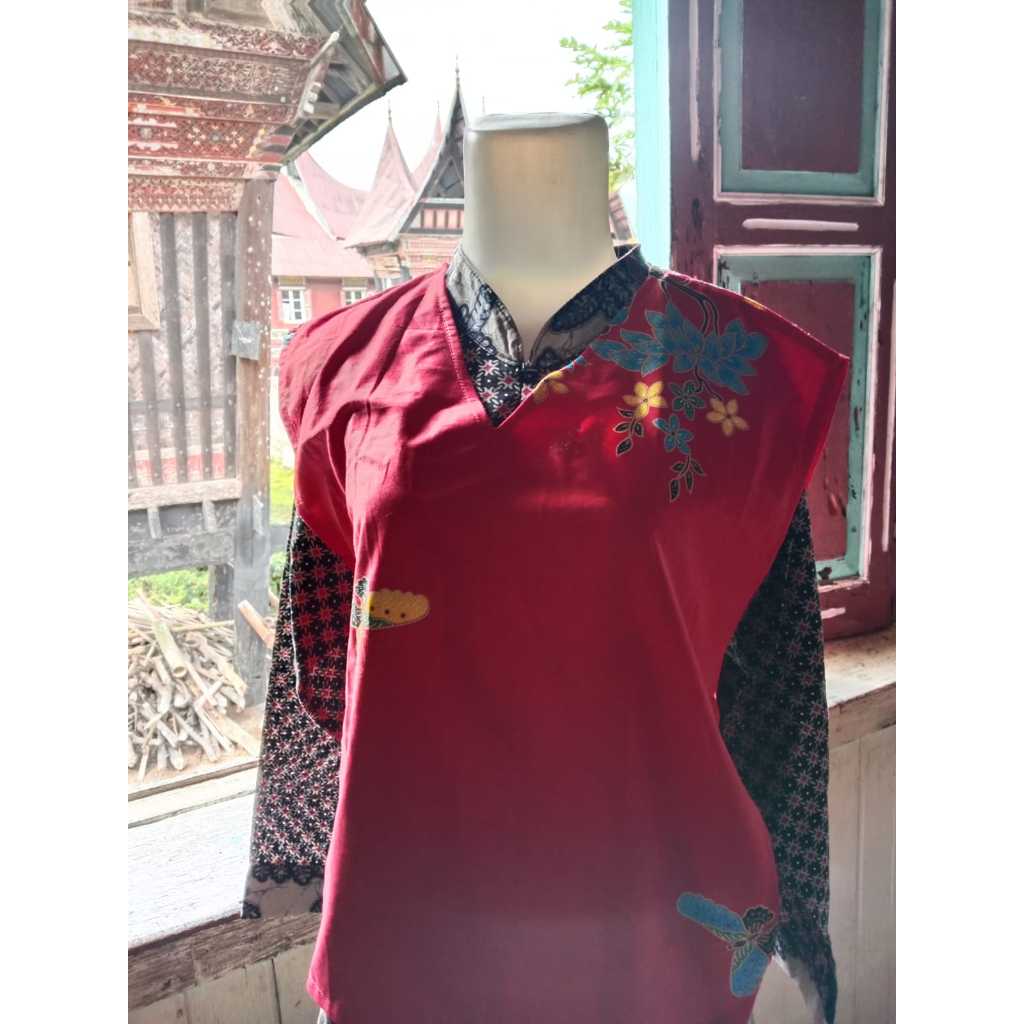 Pekanbaru Rompi Wanita Modern Tali Samping Vest Batik Leher V